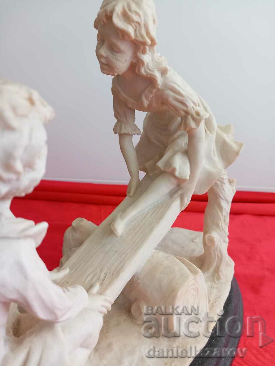 Auction Mario Pegoraro Author Figurine Composition Children on a Cradle Auction Mario Pegoraro Author Figurine Composition Children on a Cradle