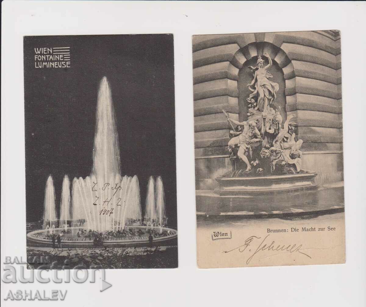 Австрия  Виена   2 Old Post card пътували 1904-07