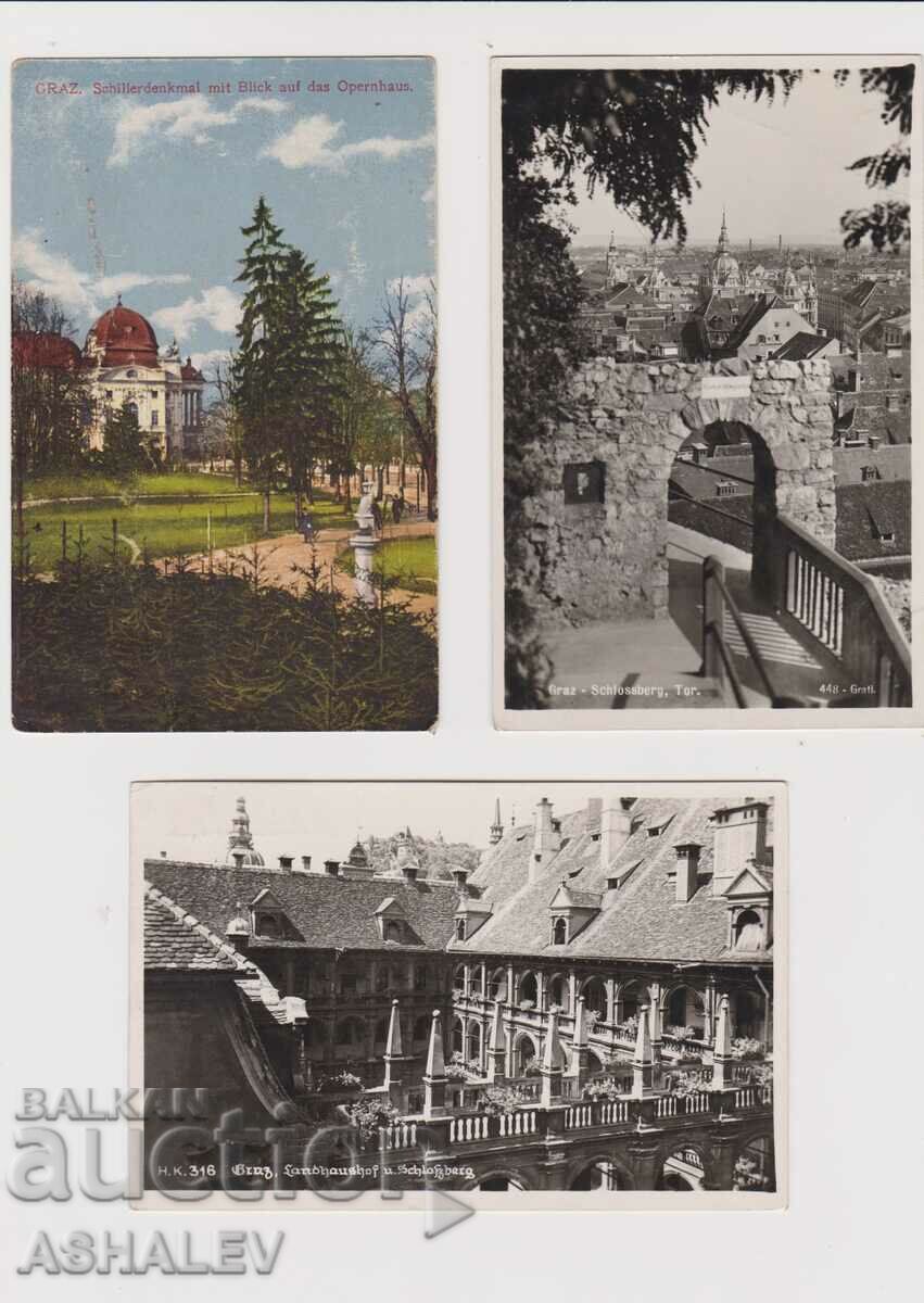 Austria Graz 3 Old Post card traveled 1921-32