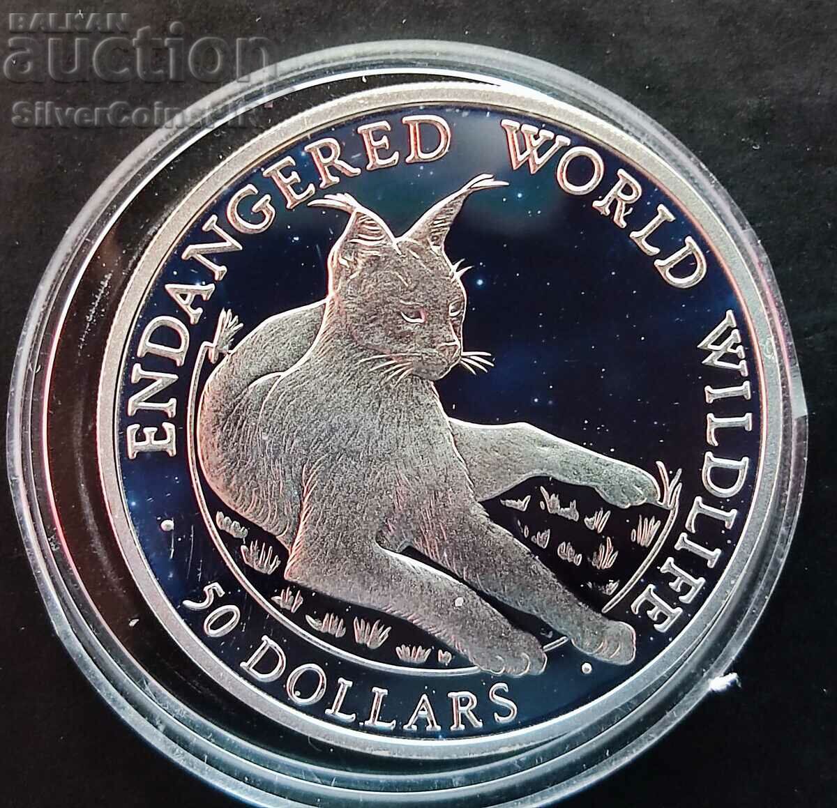 Сребро 50 Долара Рис 1990 Застрашени Животни