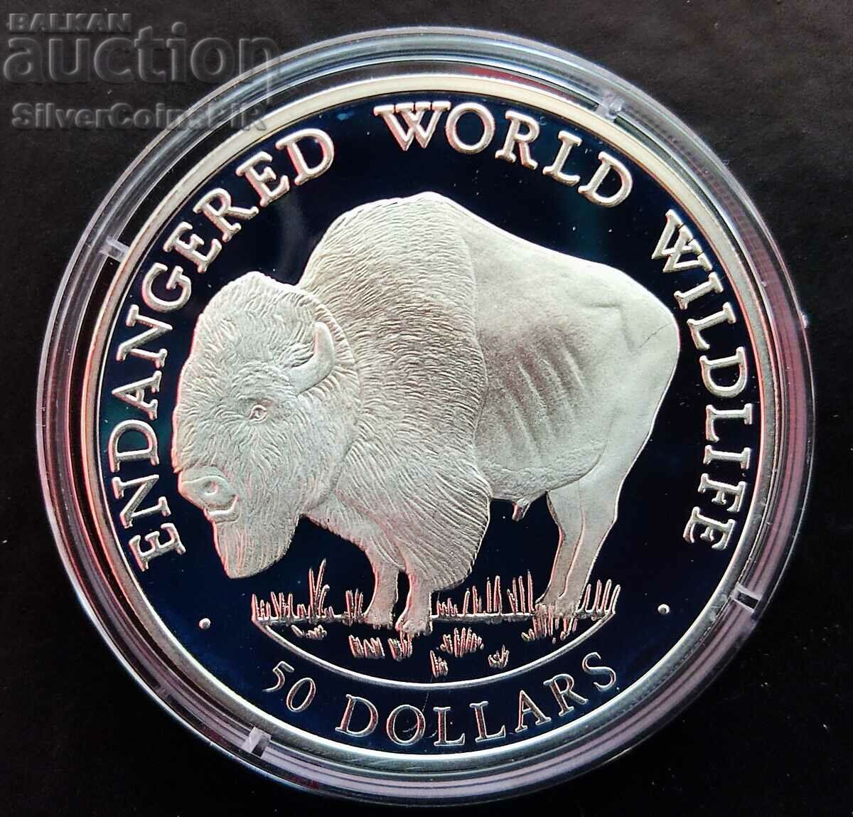 Silver $50 Bison 1990 Endangered Animals