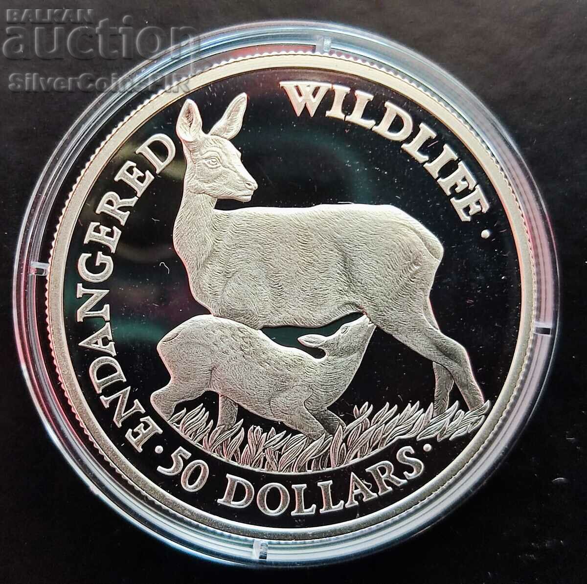 Argint 50 USD Doe 1991 Animale pe cale de dispariție