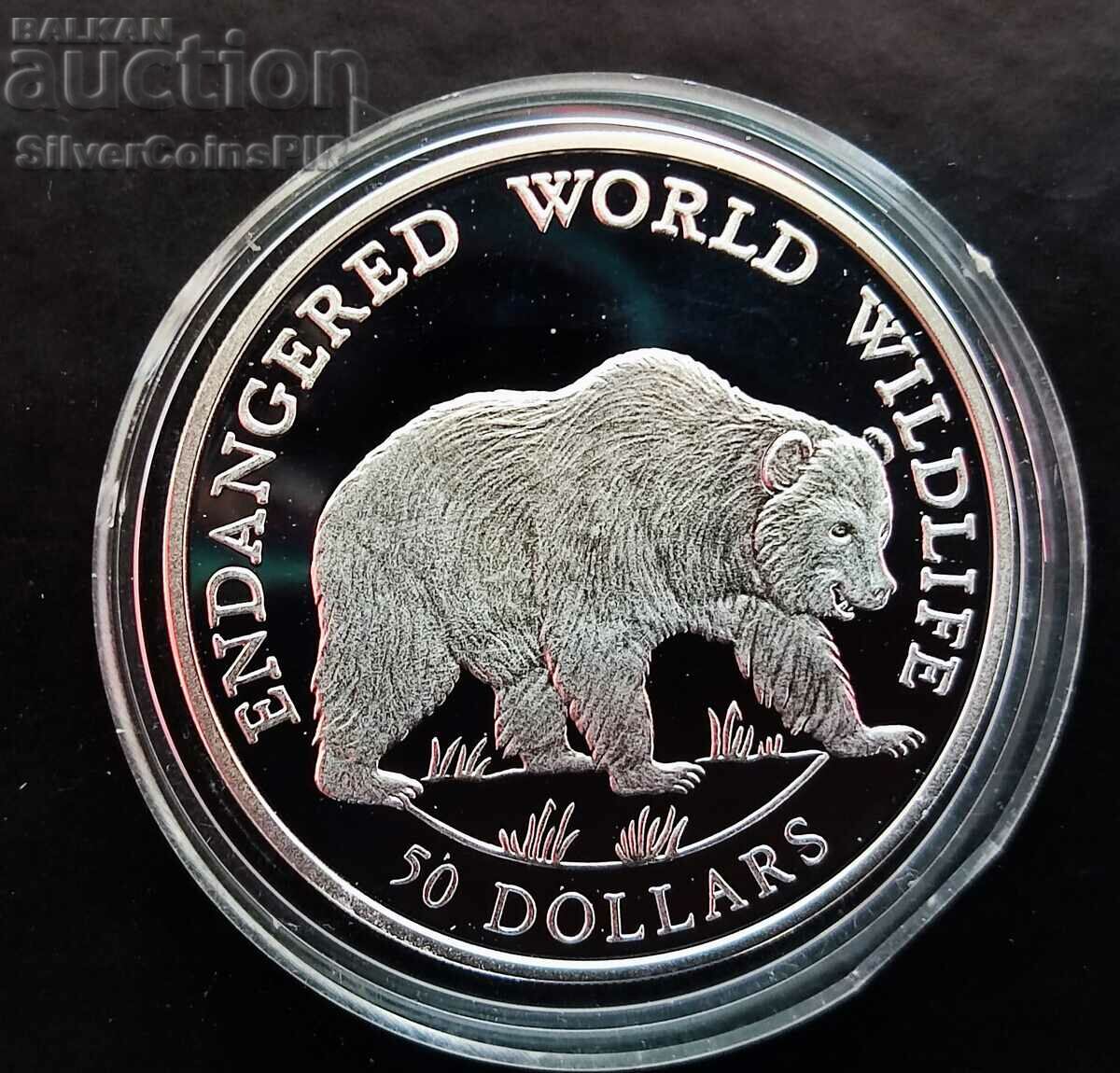 Ασημί $50 Bear 1990 Απειλούμενα Ζώα