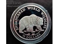 Argint 50 USD Urs 1990 Animale pe cale de dispariție