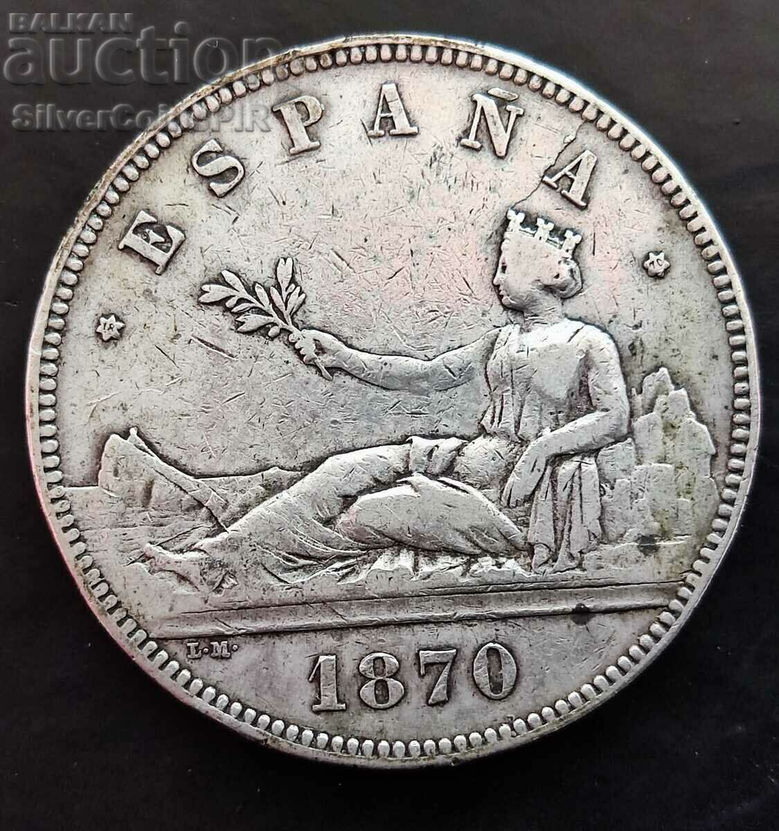 Argint 5 Pesetas 1870 Spania