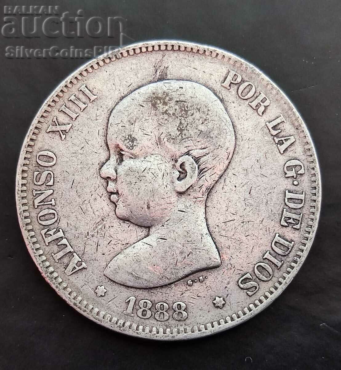 Сребро 5 Песети 1888 Испания