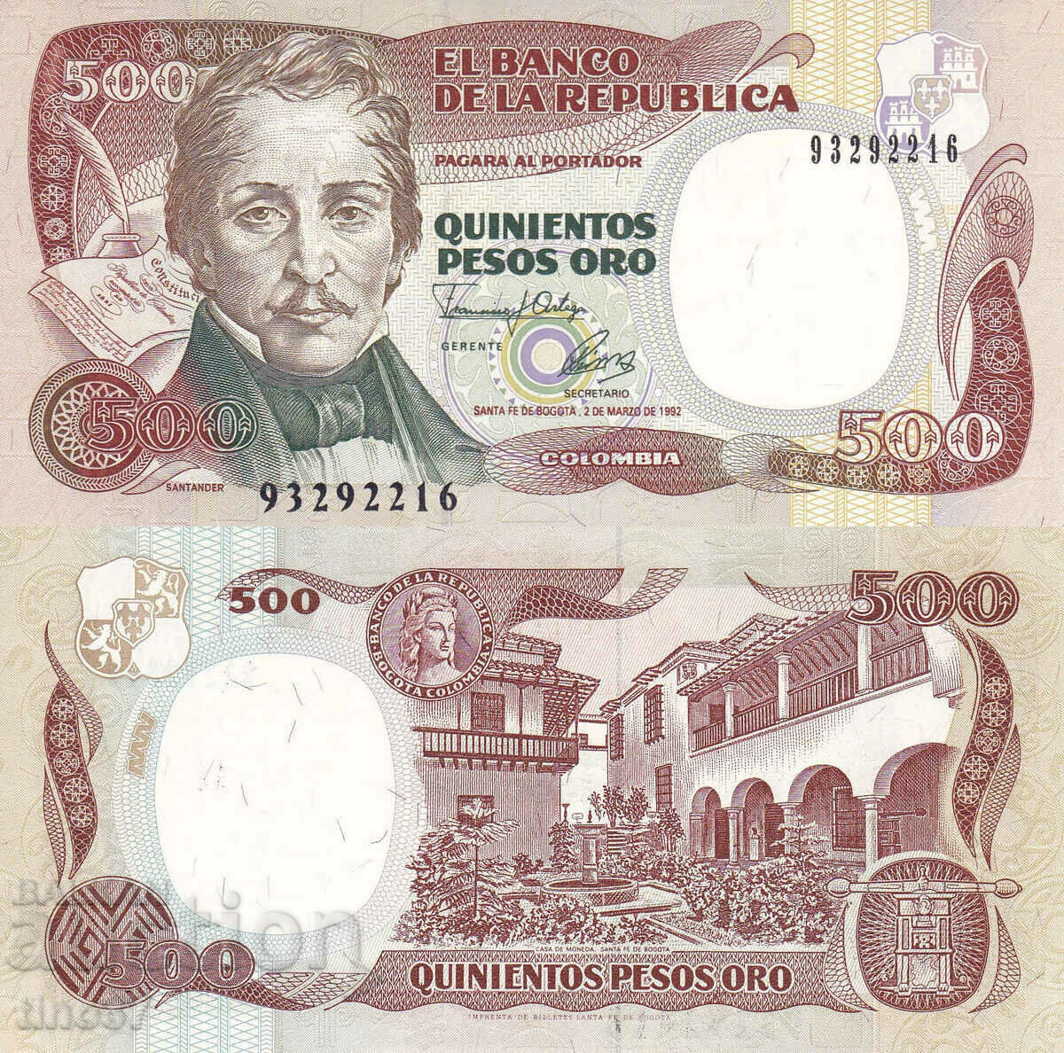 tino37- COLOMBIA - 500 PESOS ORO - 1992 - UNC