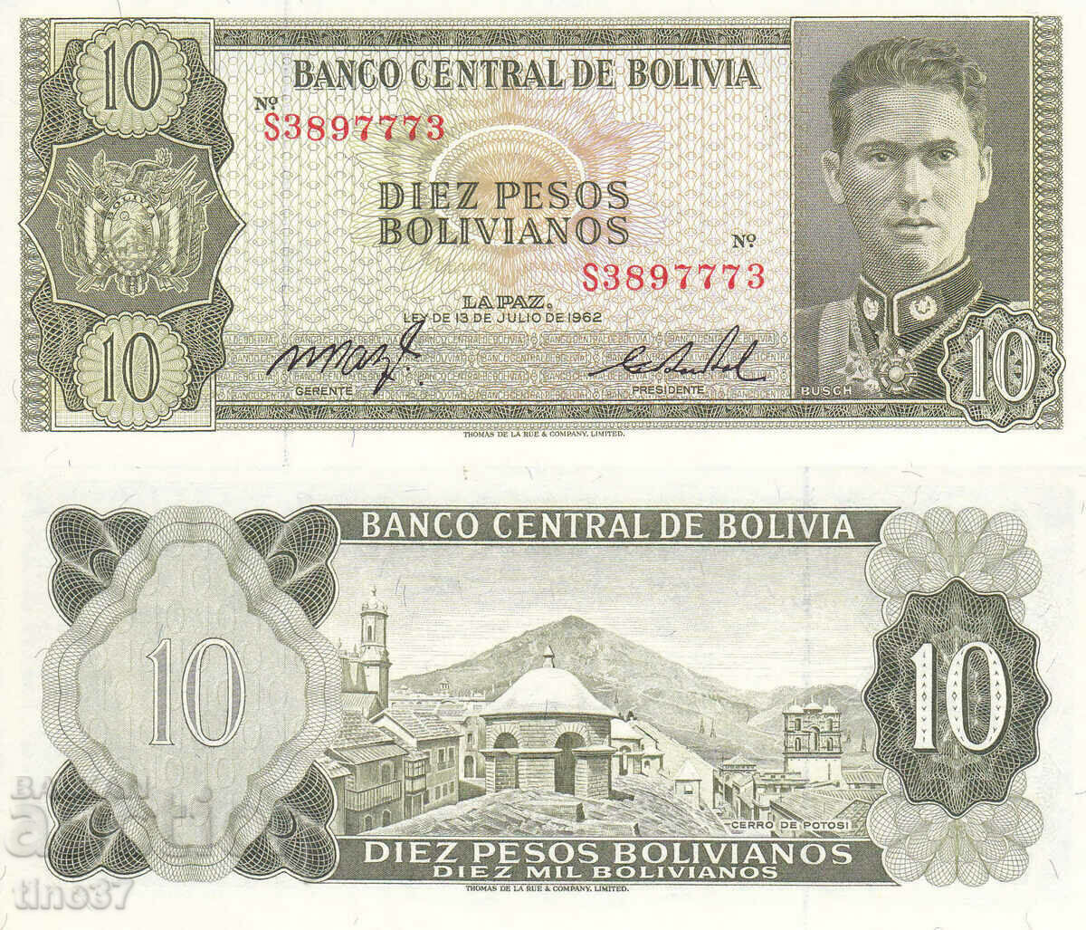 tino37- BOLIVIA - 10 PESOS BOLIVIANOS - 1962 - UNC