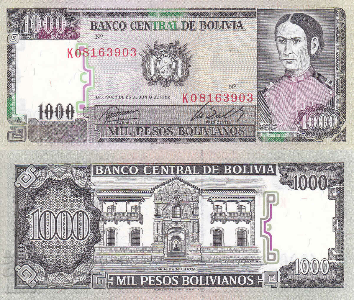 tino37- BOLIVIA - 1000 PESOS BOLIVIANOS - 1982 - UNC