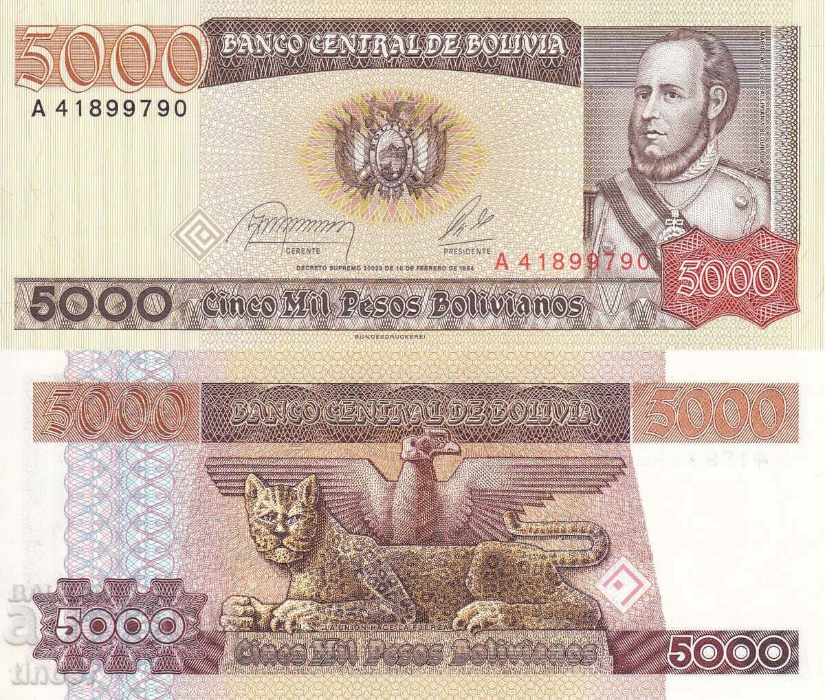 tino37- BOLIVIA - 5000 PESOS BOLIVIANOS - 1984 - UNC tino37- BOLIVIA - 5000 PESOS BOLIVIANOS - 1984 - UNC