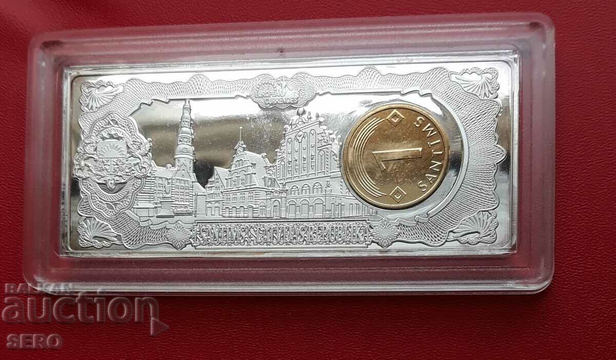 Европейски съюз-Латвия-кюлче с монета 1 сантим