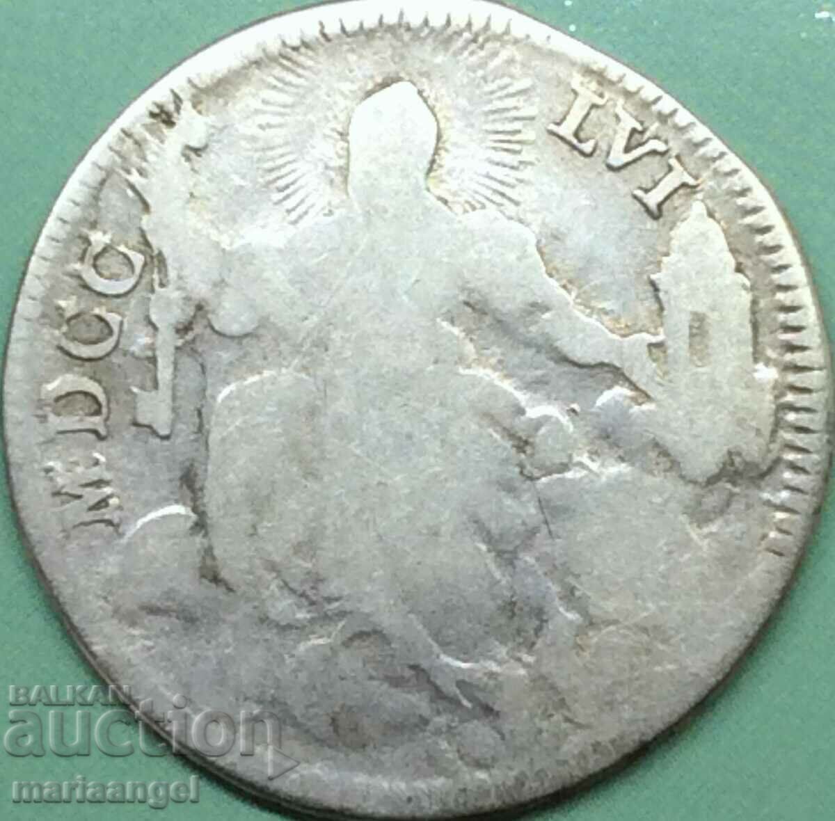 Двойно Джулио 1756 Ватикана Бенедикт XIV сребро