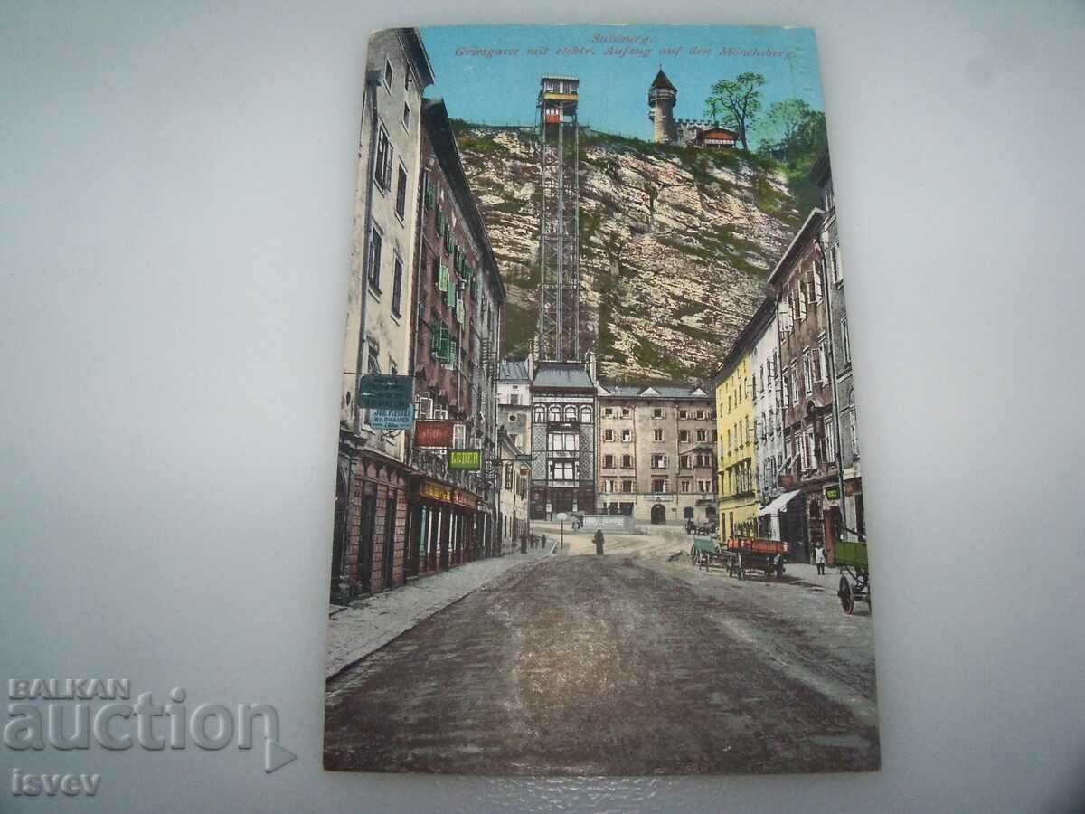 Old postcard from Salzburg, Austria - electric elevator