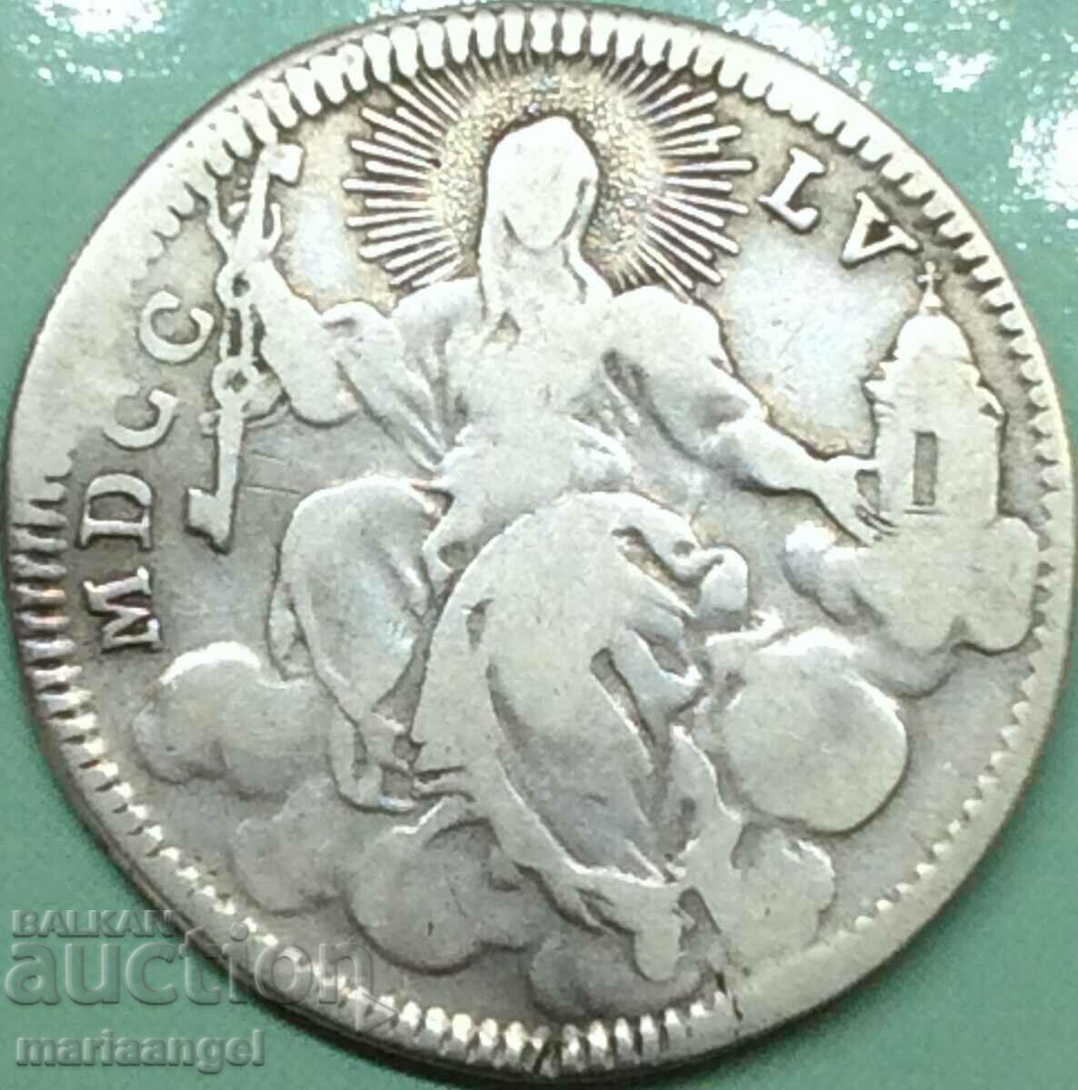 Двойно Джулио 1755 Ватикана Бенедикт XIV сребро