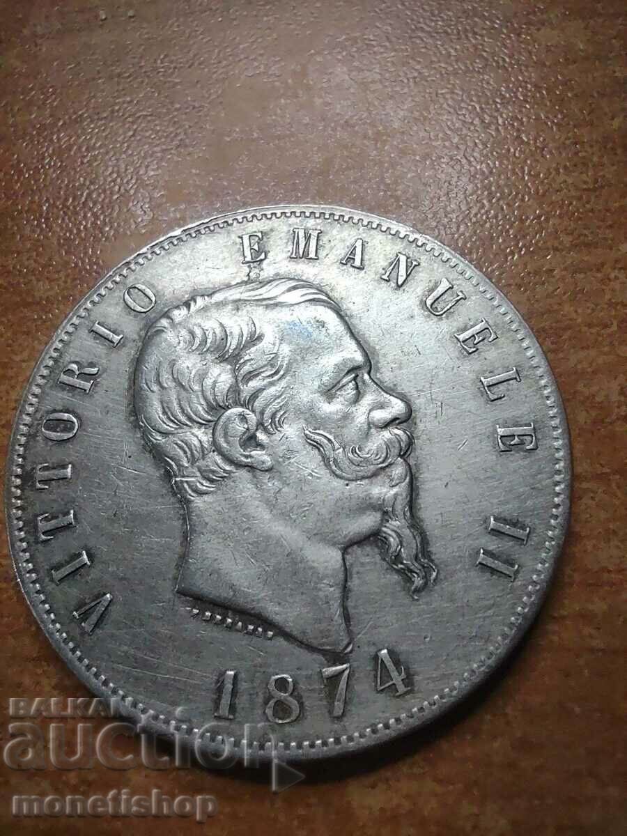 5 lire argint 1874