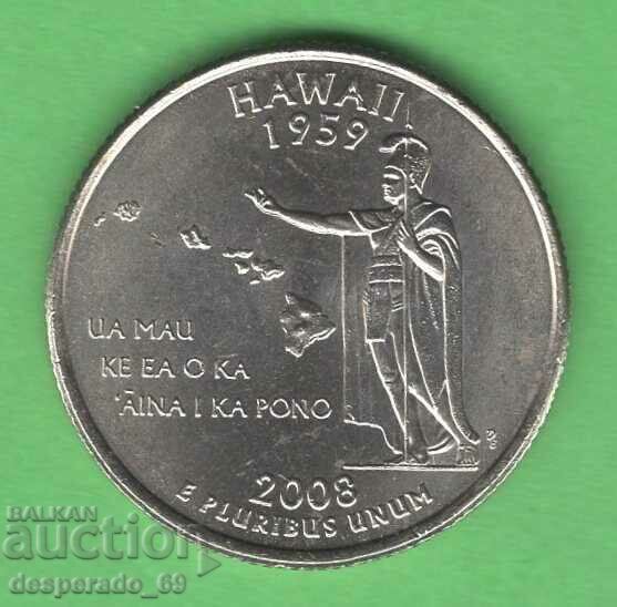 (¯`'•.¸ 25 cents 2008 P USA (Χαβάη) UNC- ¸.•'´¯)