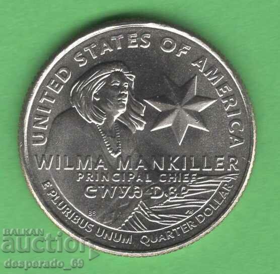 (¯`'•.¸   25 цента 2022 D  САЩ (Wilma Mankiller) UNC-