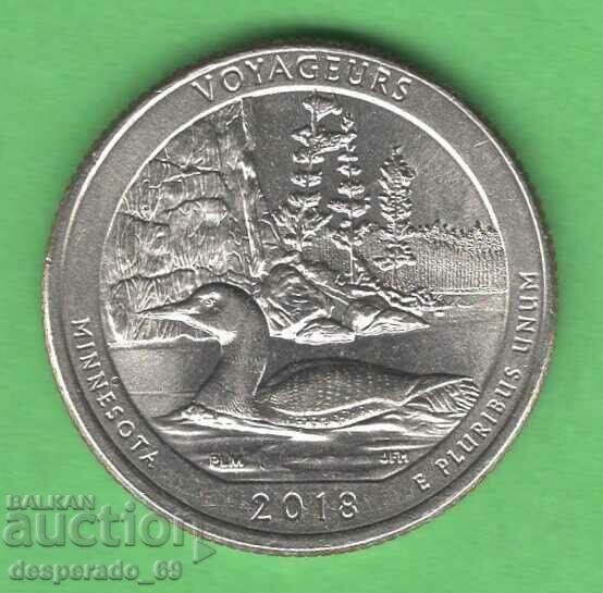 (¯`'•.¸ 25 cents 2018 P USA (Voyageurs) UNC- ¸.•'´¯)