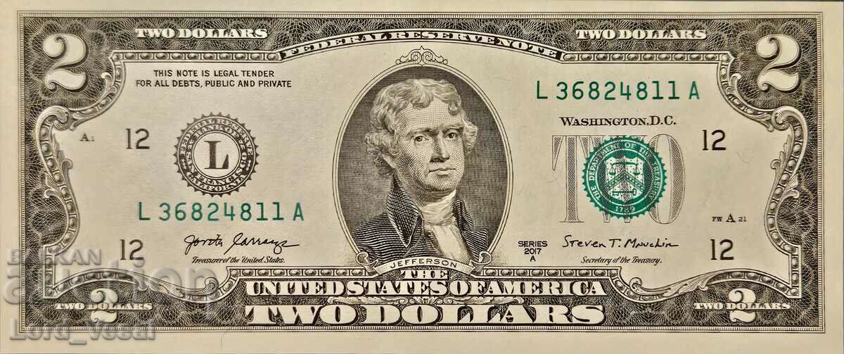 USA - 2 DollarsP#545. Series 2017 A - L (San Francisco) "FW"