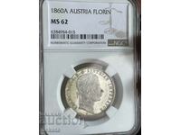 1 Florin A 1860, Silver, Austria - MS62 NGC