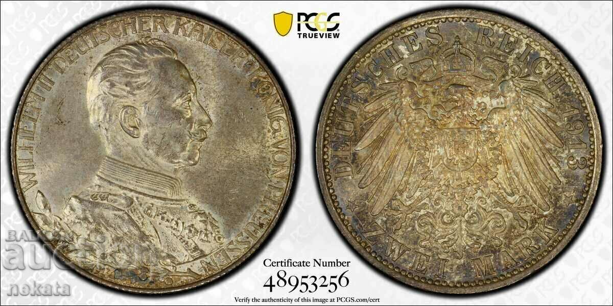 2 Stamps 1913 German Empire, Silver, MS63 PCGS