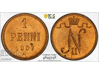 1 Penny 1907 Φινλανδία MS65RD PCGS - TopGrade