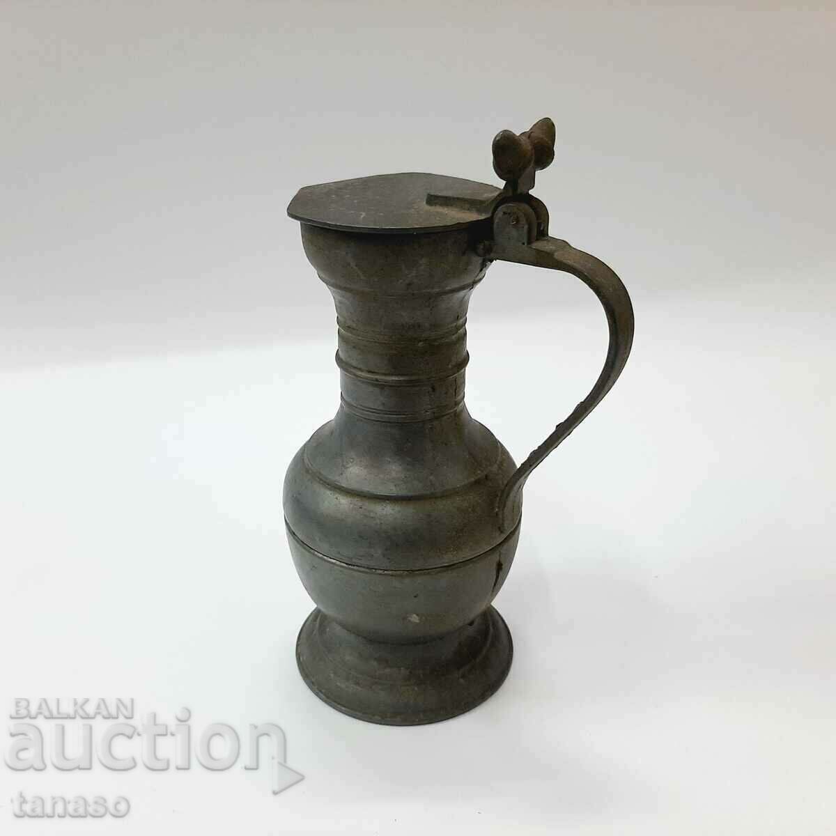 Old Moroccan pewter jug with lid(11.3) - 5