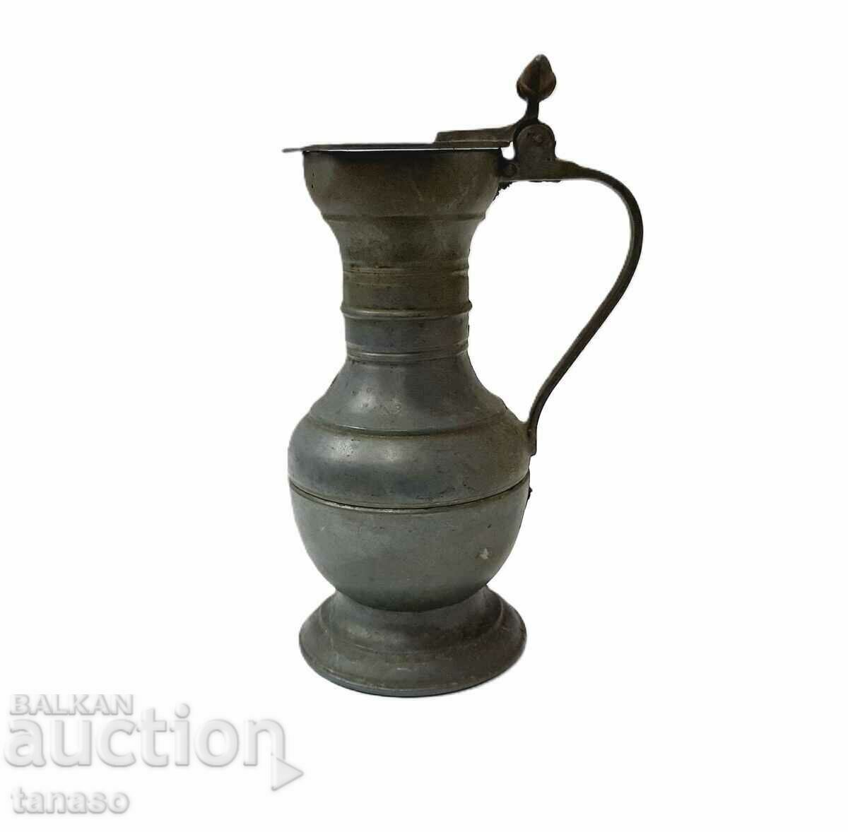 Old Moroccan pewter jug with lid(11.3)