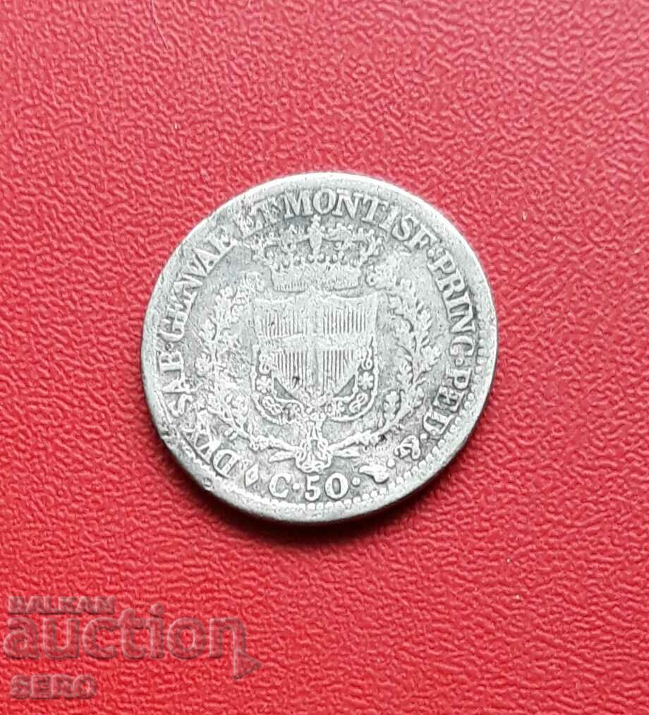 Kingdom of Sardinia-50 cents 1828-silver and rare