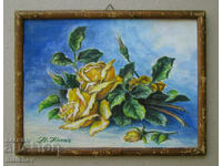 Pictură în acuarelă Trandafiri galbeni 1932 Nissim Cohen, înrămat