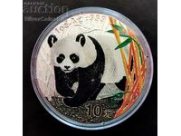 Argint 1 oz China Panda 2002 versiunea color 10 yuani