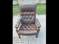 Beautiful solid armchair with natural leather!