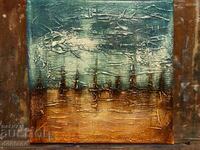 Abstract textured acrylic painting - Seascape - Boats