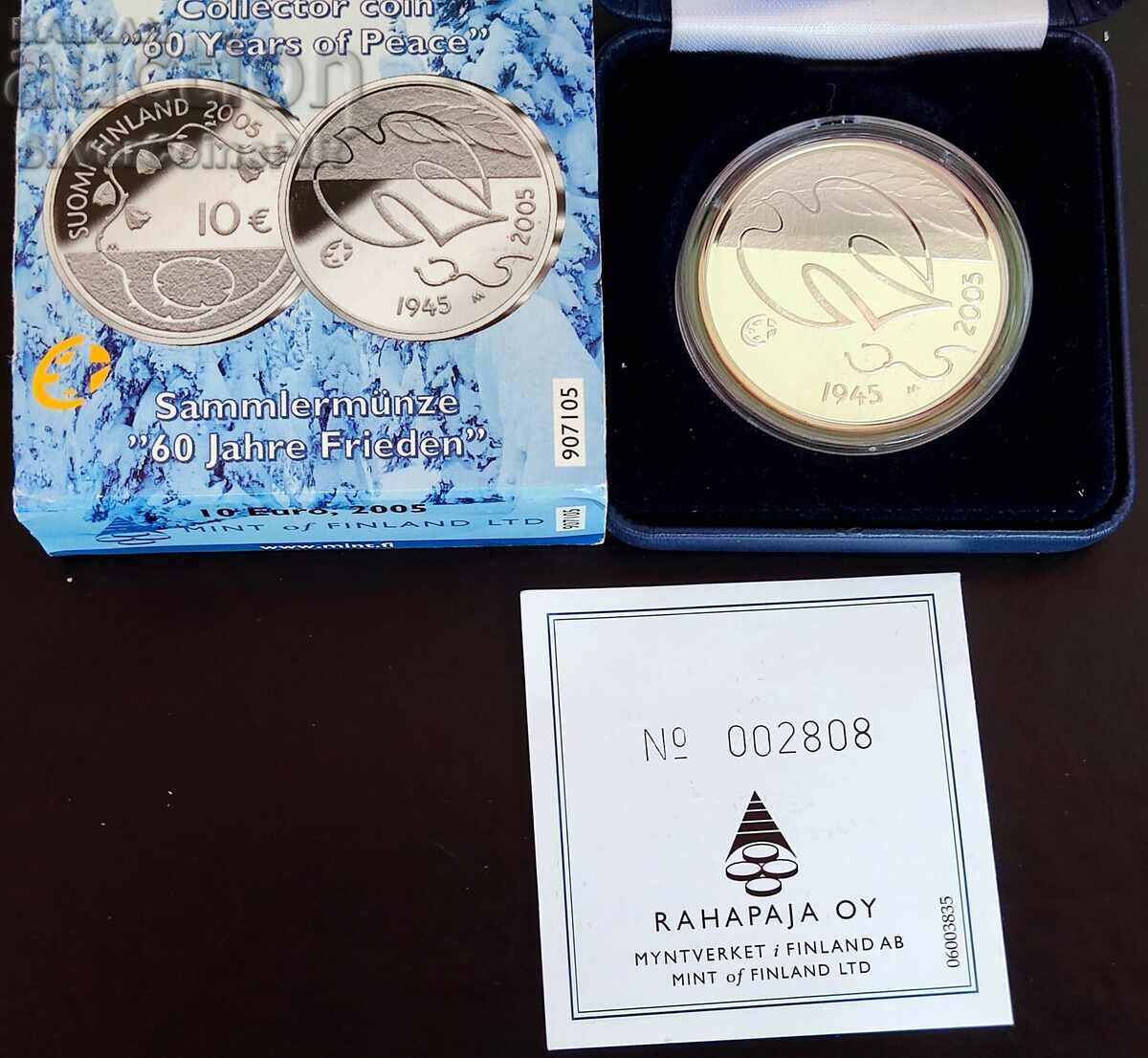 Argint 10 Euro 60 ani. Pace Finlanda 2005