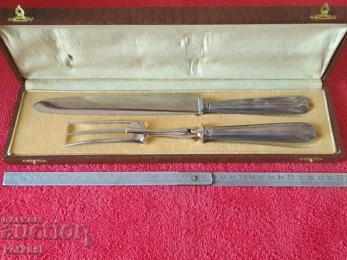 Old silver plated set knife fork serving roast France with price 105.50 BGN | € 53.94 Old silver plated set knife fork serving roast France with price 105.50 BGN | € 53.94
