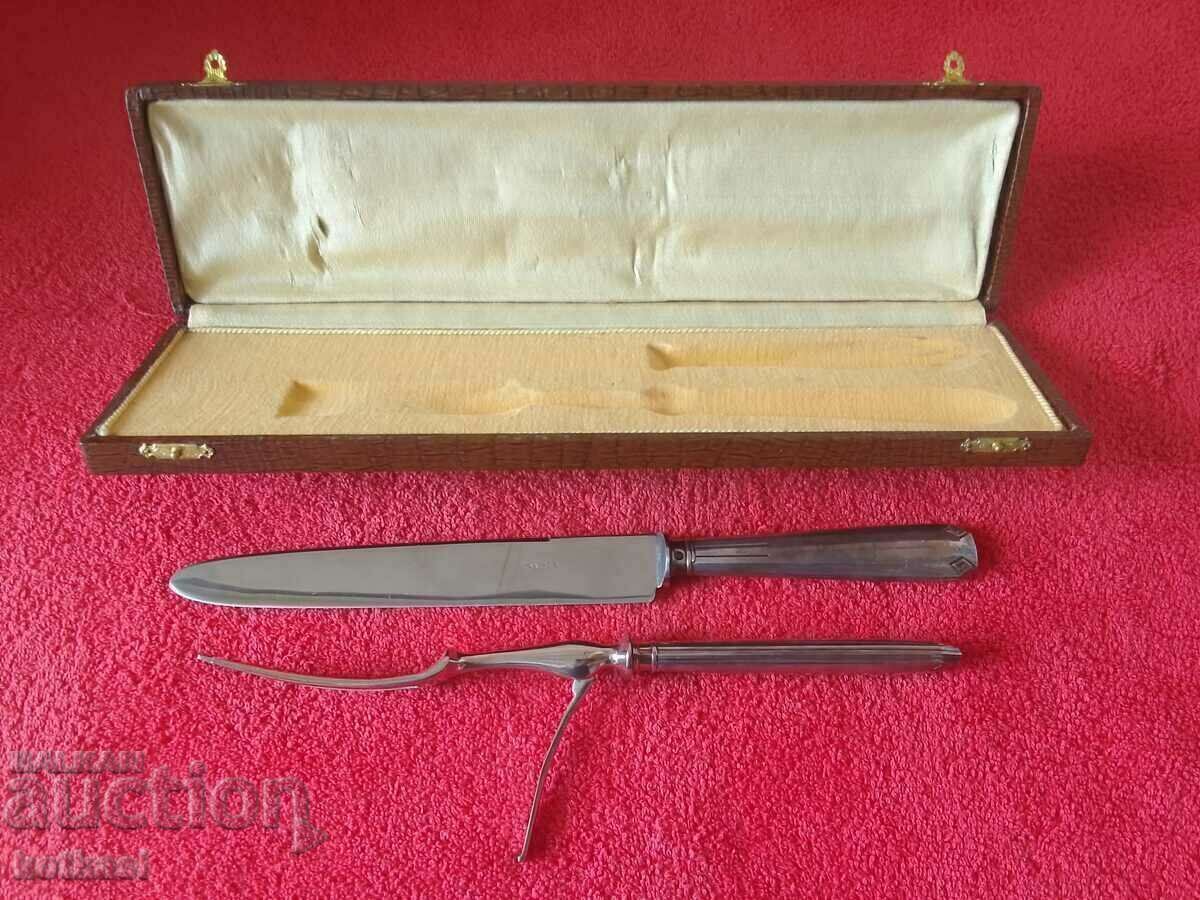 Auction Old silver plated set knife fork serving roast France Auction Old silver plated set knife fork serving roast France