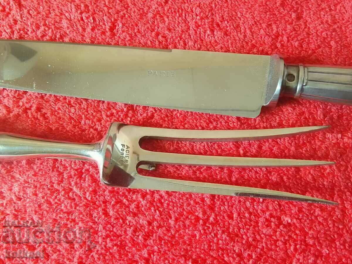 Delivery of Old silver plated set knife fork serving roast France Delivery of Old silver plated set knife fork serving roast France