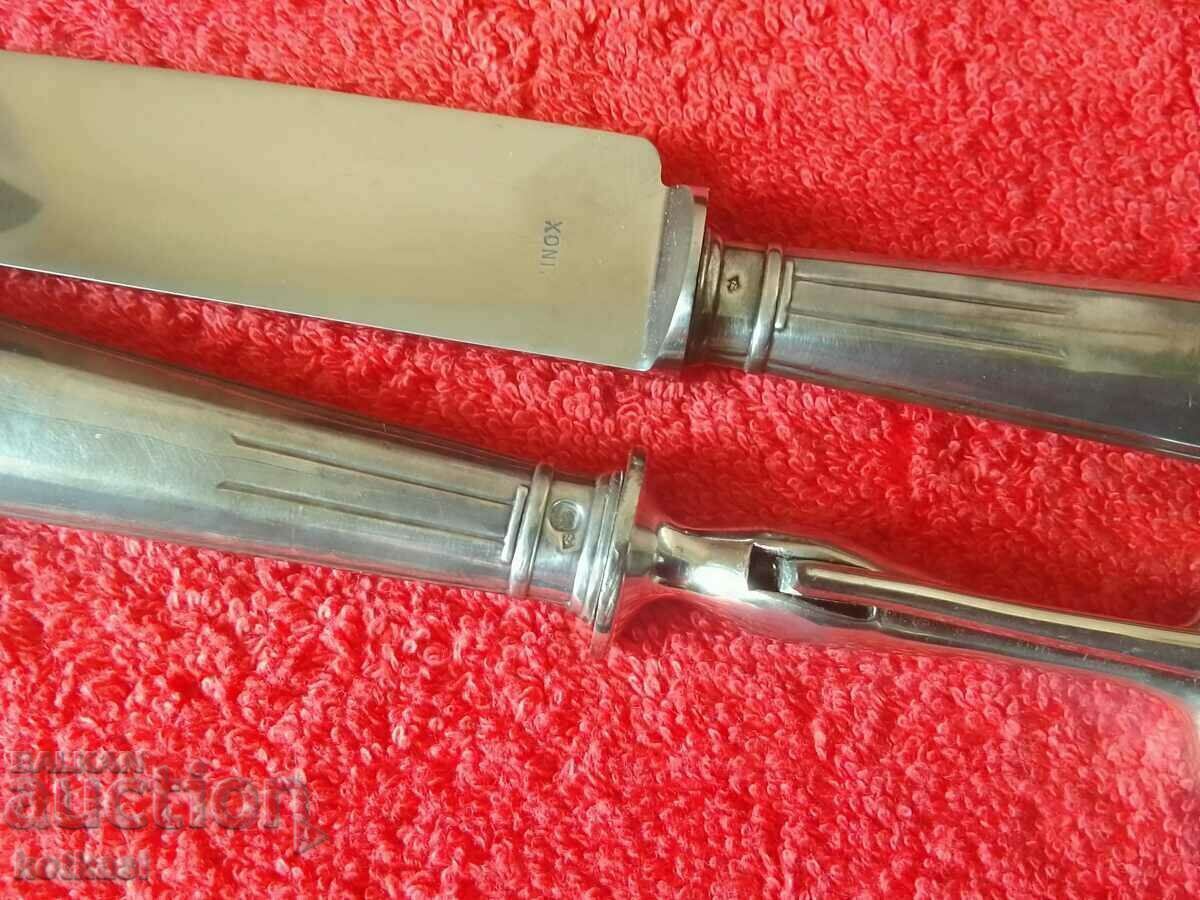 Old silver plated set knife fork serving roast France - 5 Old silver plated set knife fork serving roast France - 5