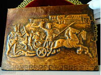 Copper panel, copper painting The Battle of Troy.