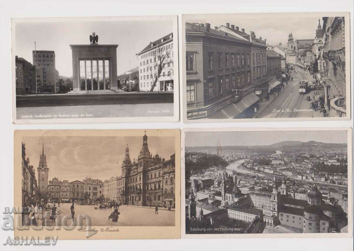 Αυστρία 4 Παλιά Ταχυδρομική κάρτα ταξίδεψε