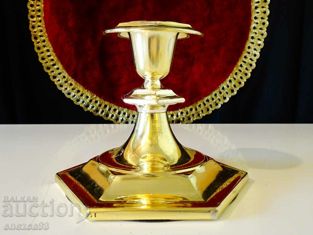 German candlestick, gold-plated, 330 g. with price 14.00 BGN | € 7.16