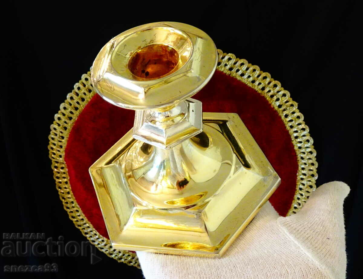 German candlestick, gold-plated, 330 g.