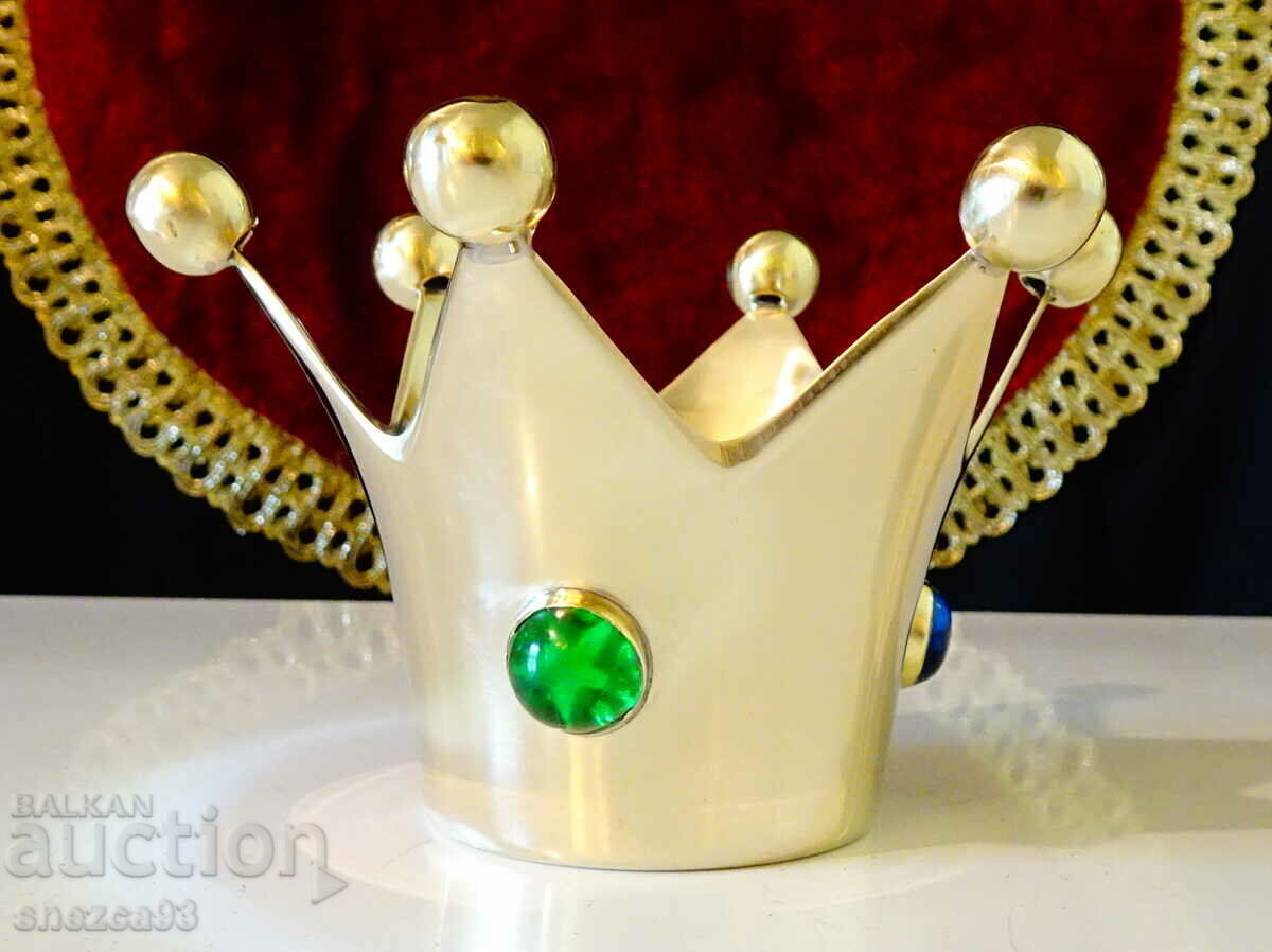 Auction  Bronze jewelry box, candlestick, crown with stones