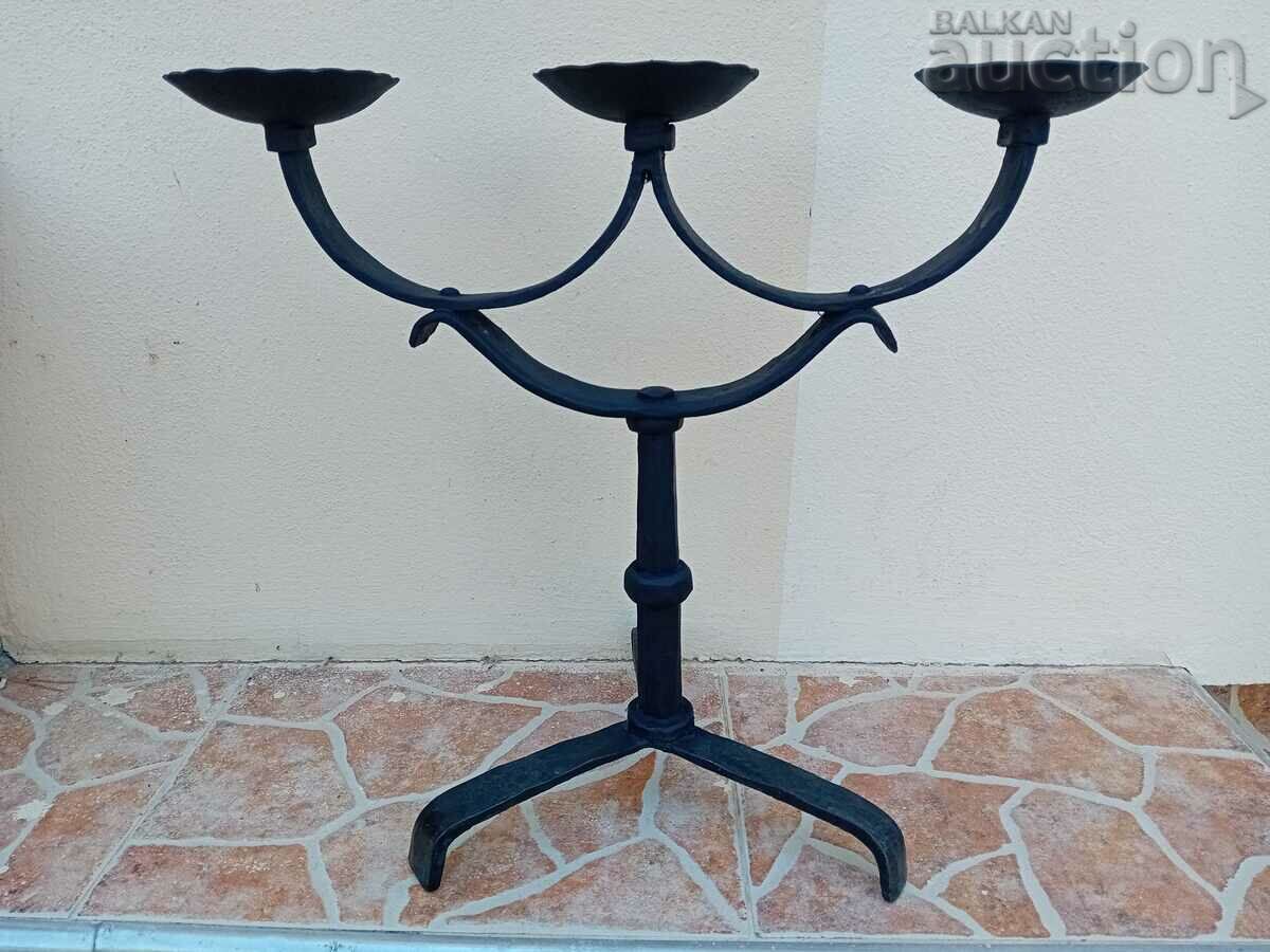 Auction Antique iron handmade candlestick lamp trio Auction Antique iron handmade candlestick lamp trio