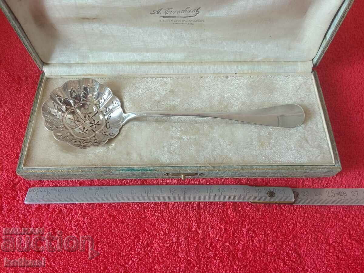 Old silver-plated Christofle strainer spoon, France hallmark Old silver-plated Christofle strainer spoon, France hallmark
