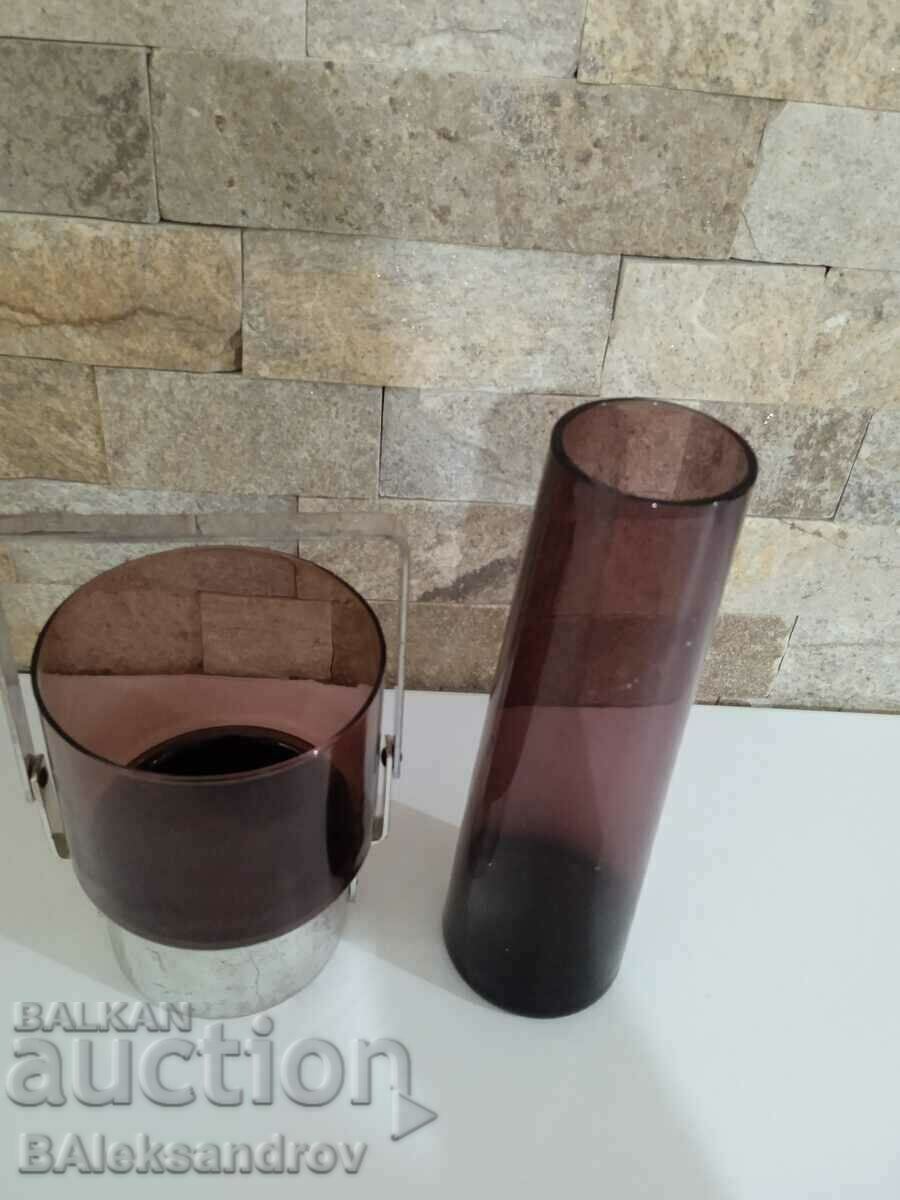 Lot of colored glass vase and cooler with price 6.00 BGN | € 3.07 Lot of colored glass vase and cooler with price 6.00 BGN | € 3.07