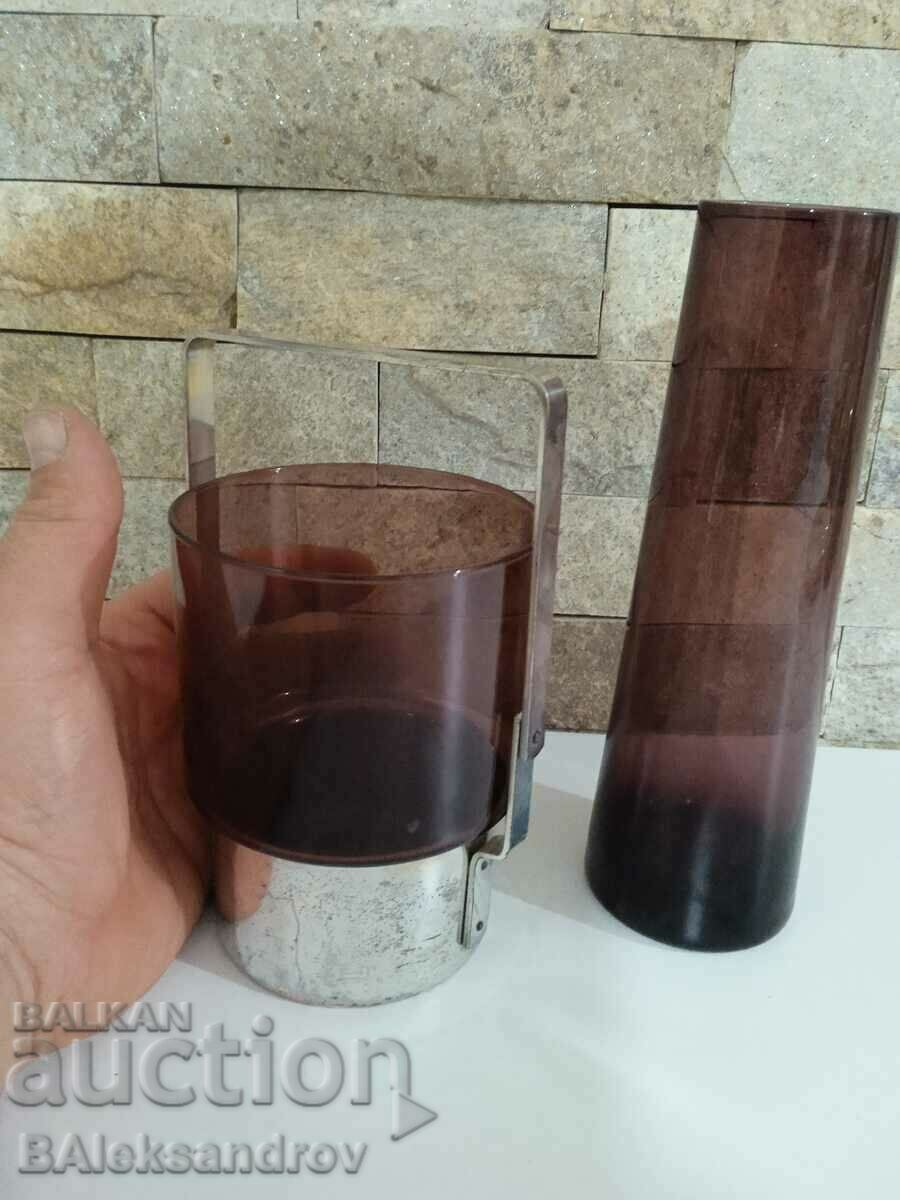 Auction Lot of colored glass vase and cooler Auction Lot of colored glass vase and cooler