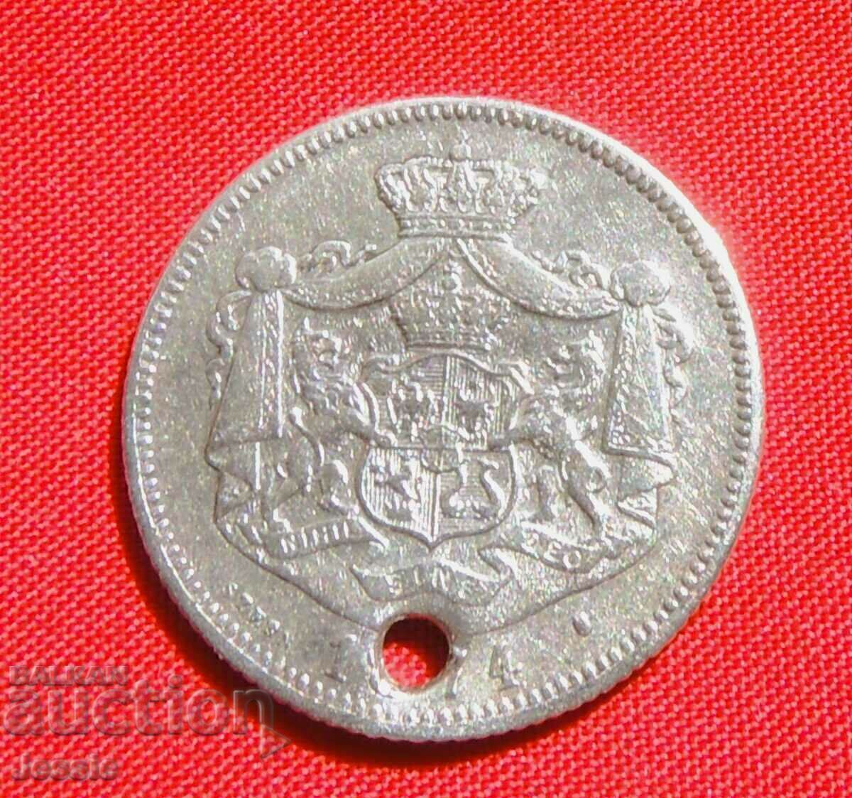 1 лея  Румъния 1874 г. сребро с цена € 12.95 | 25.33 лв.