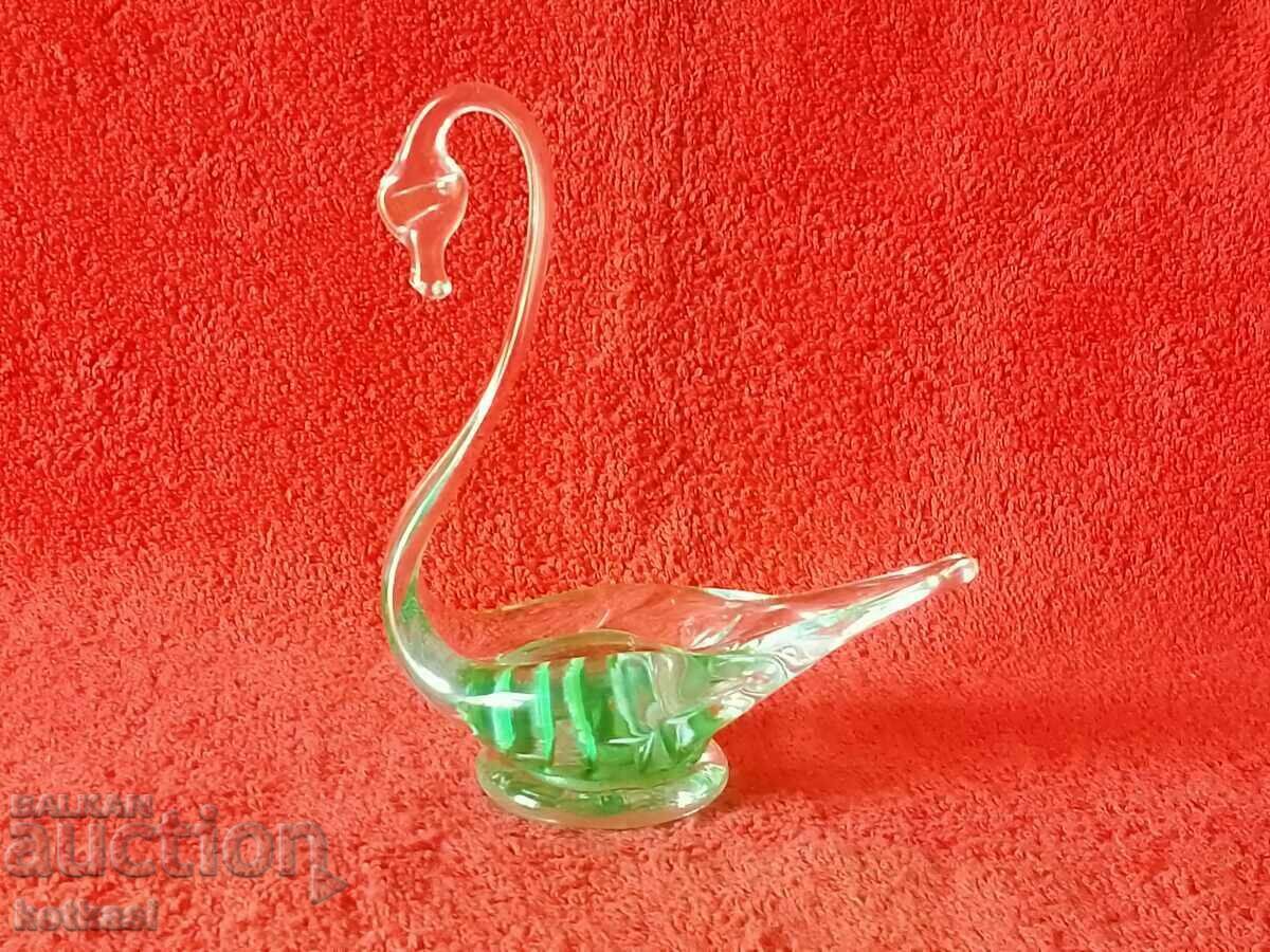 Old Flower Swan Figure Murano Glass Crystal