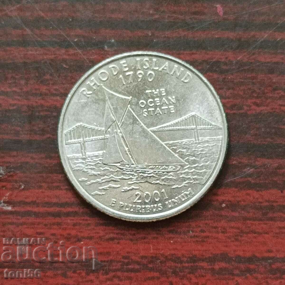 САЩ  1/4 долар 2001 P - Род Айлънд UNC